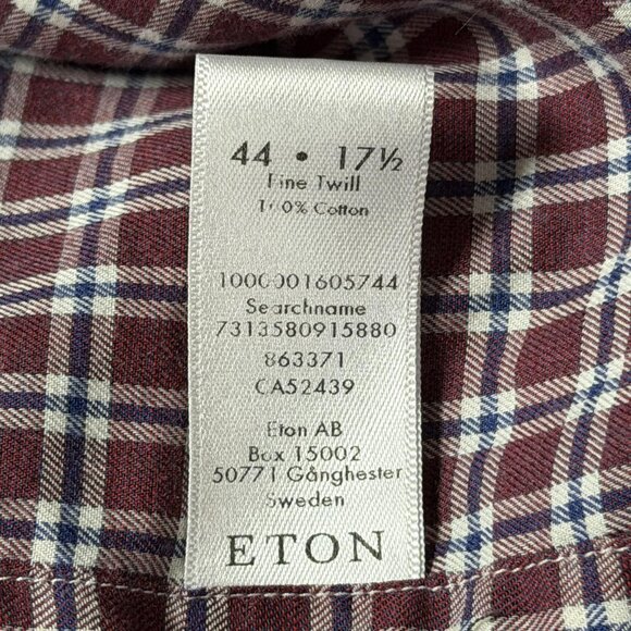 Eton Shirt Mens XL 17.5 Red Blue Plaid Check Contemporary Fit Fine Twill Dress - Picture 9 of 10